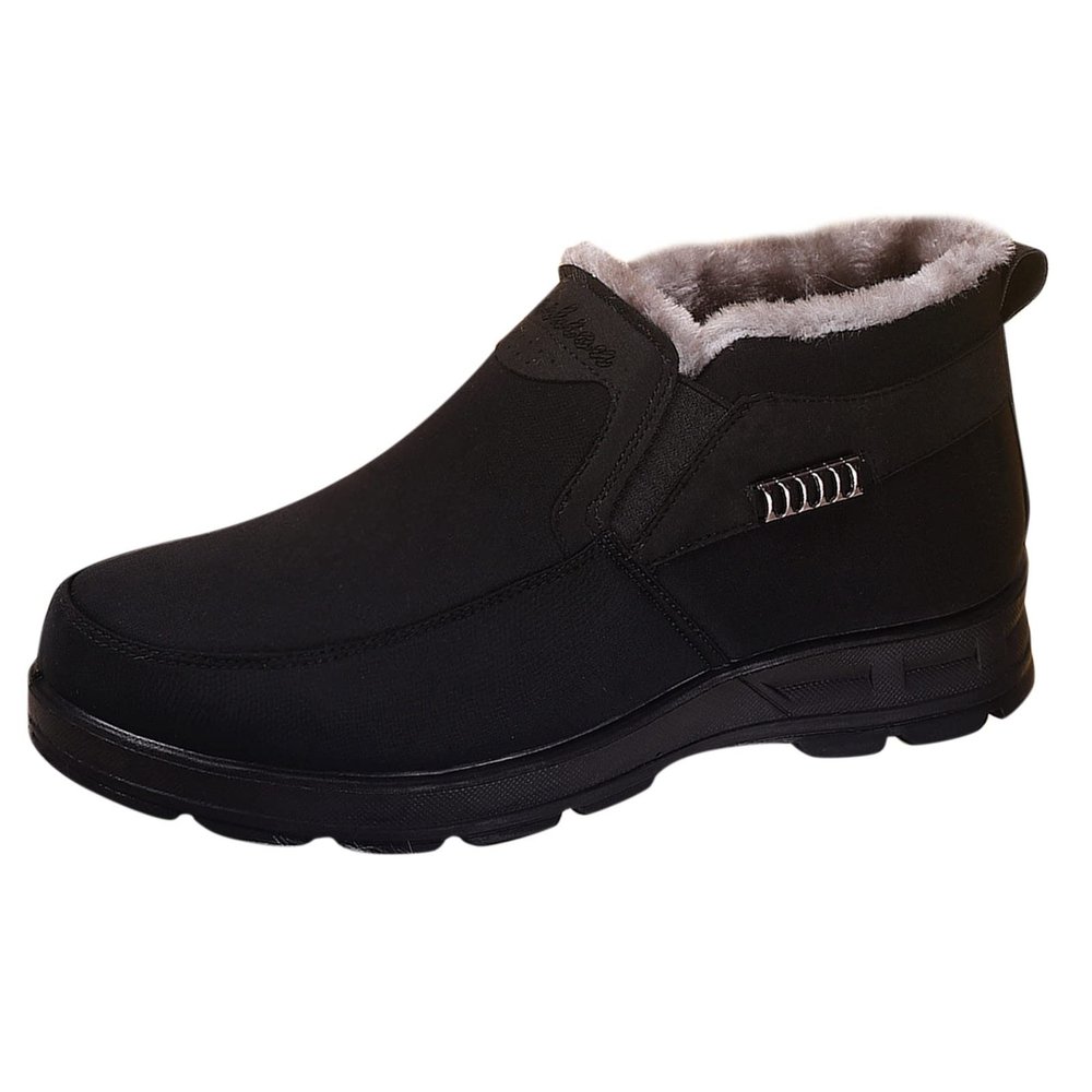 Mens Winter Boots Plush Lined Snow Boots Comfortable Outdoor Slip on Hiking Shoes Non-Slip Warm Winter (Black, 10)