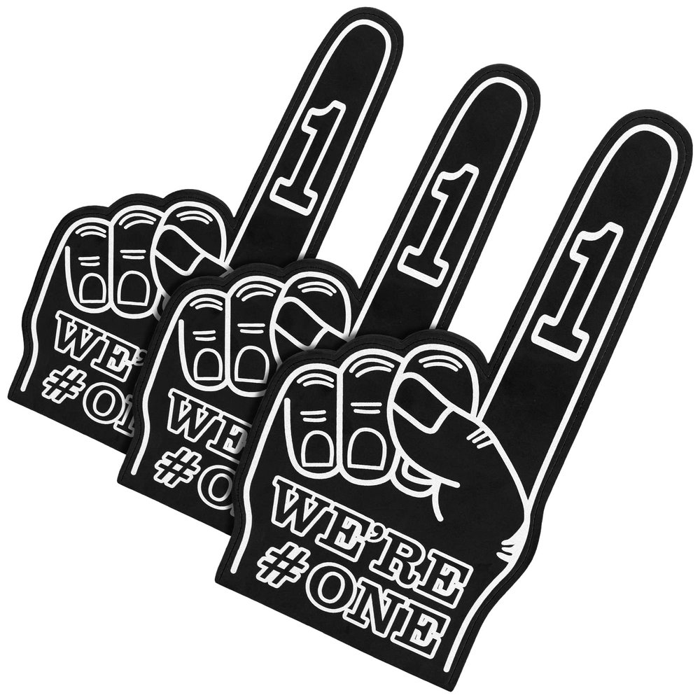 Sotiff 3 Pcs Giant Foam Finger 18 Inch We're Number 1 Foam Hand Cheerleading Pom Pom Cheer Supplies for Football Basketball Soccer Sports Events Team Spirit Games School Business(Black)