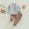 Toddler Baby Boy Clothes Solid Color Long Sleeve Crewneck Sweatshirt Top Casual Pants Set 2Pcs Fall Winter Outfits (Grey & Coffee, 2-3 Years) view 2