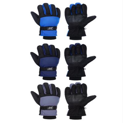 Bencailor 3 Pairs Kids Winter Gloves Waterproof Snow Ski Gloves Warm Windproof Adjustable Mittens for Boy Girl Outdoor(6-10 Years,Blue, Gray, Dark Blue)