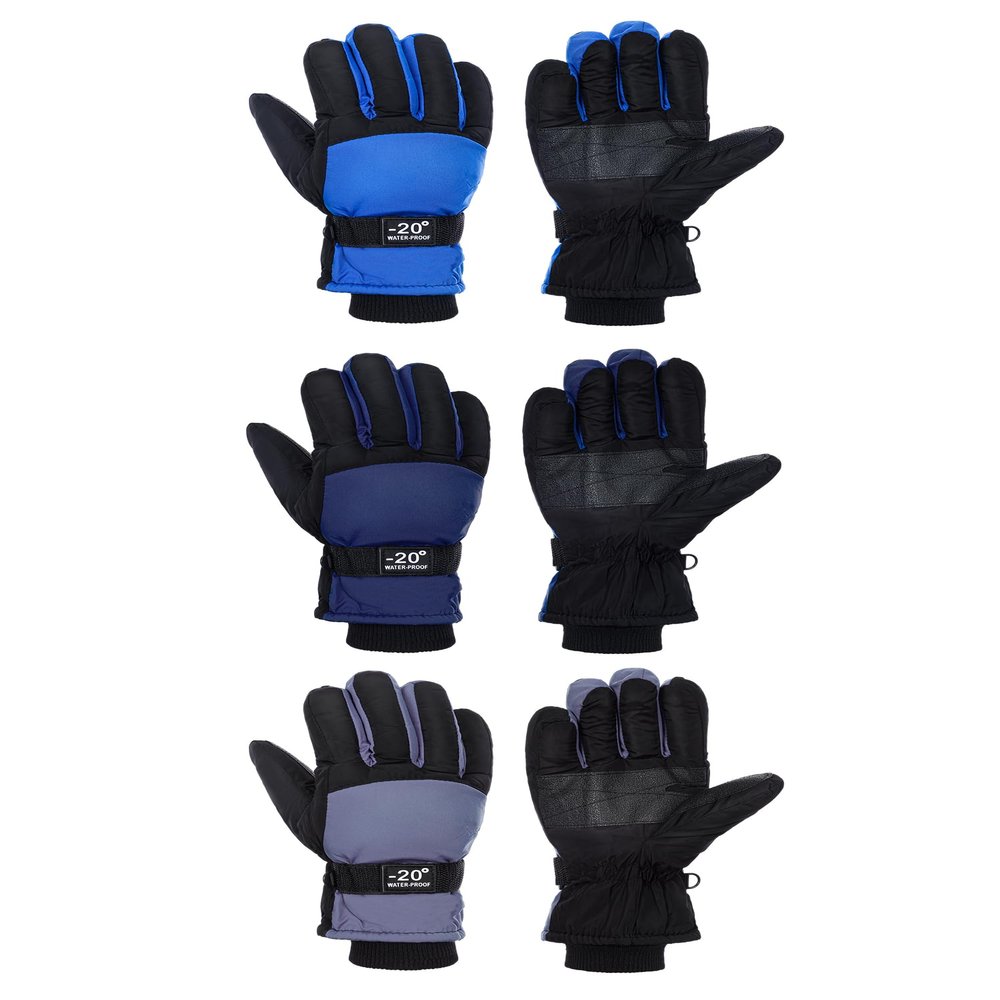 Bencailor 3 Pairs Kids Winter Gloves Waterproof Snow Ski Gloves Warm Windproof Adjustable Mittens for Boy Girl Outdoor(6-10 Years,Blue, Gray, Dark Blue)
