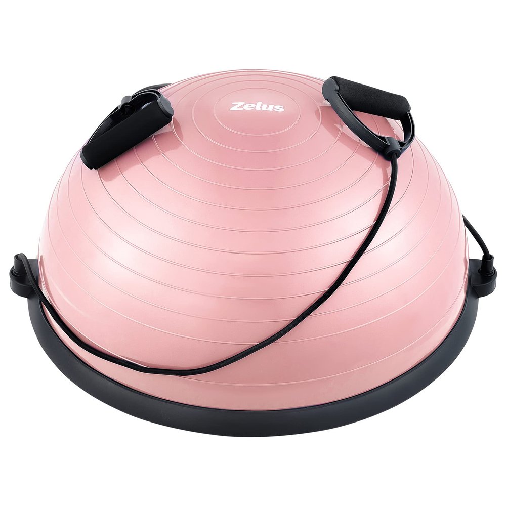 ZELUS Balance Ball Trainer with Resistance Bands and Foot Pump, Inflatable Yoga Ball for Home Gym Workouts, 23 Inch Exercise Half Ball for Balance Training Core Strength Fitness More, 330lb Cap