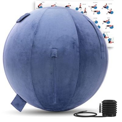 Exercise Ball 65cm/26in, Dark Grey Mirco Plush Soft Cover with Manaul Pump For Yoga, Pilates, Fitness Balance Stability, Office Ball Chair Seat. Soft & Slip Resistant, Pro Guide