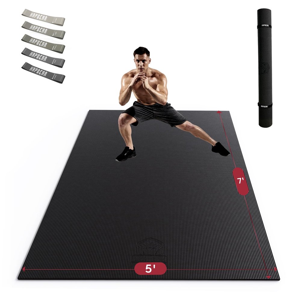 HAPBEAR Extra Large Exercise Mat-7'x5'/6'x4'x8mm(1/3 inch), Non-Slip, Ultra Durable, Thick Workout Mats for Home Gym Flooring Cardio, Yoga Mats for Fitness, High-Density Exercise Mat, Shoes-Friendly