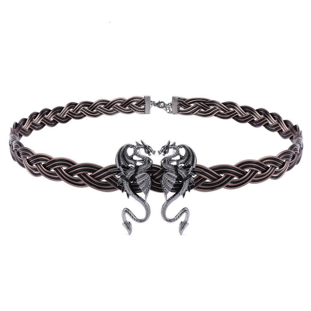 CoTeeZa Black Dragon Fairy Circlet Viking Headband Celtic Braided Crown Adjustable Elf Headpiece Metal Royal Vintage Tiara Cosplay Medieval Costume Hair Accessory for Women Men Renaissance