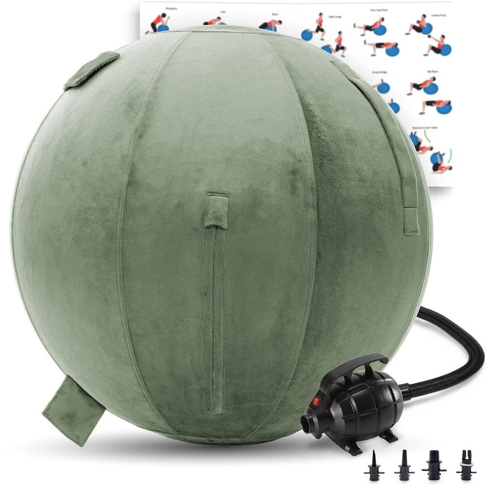 Exercise Ball 65cm/26in, Purple Mirco Plush Soft Cover with Electric Quick Pump For Yoga, Pilates, Fitness Balance Stability, Office Ball Chair Seat. Soft & Slip Resistant, Pro Guide