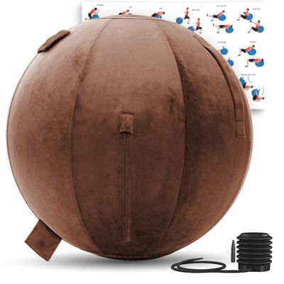 Exercise Ball 65cm/26in, Chocolate Mirco Plush Soft Cover with Manaul Pump For Yoga, Pilates, Fitness Balance Stability, Office Ball Chair Seat. Soft & Slip Resistant, Pro Guide