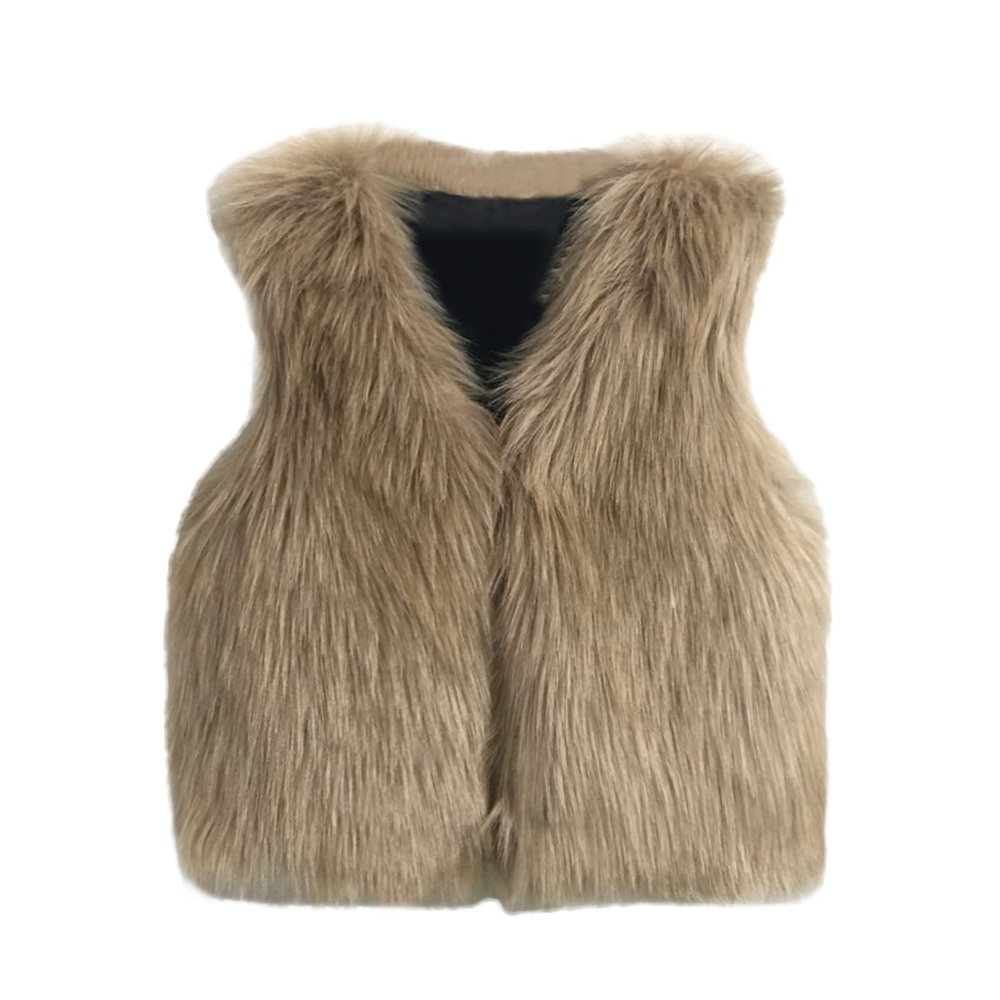 Baby Toddler Kids Clothes Toddler Kids Faux ur Sleeveless Jacket Thick Warm Vest Outwear 1-5 Years (Khaki, 4-5 Years)