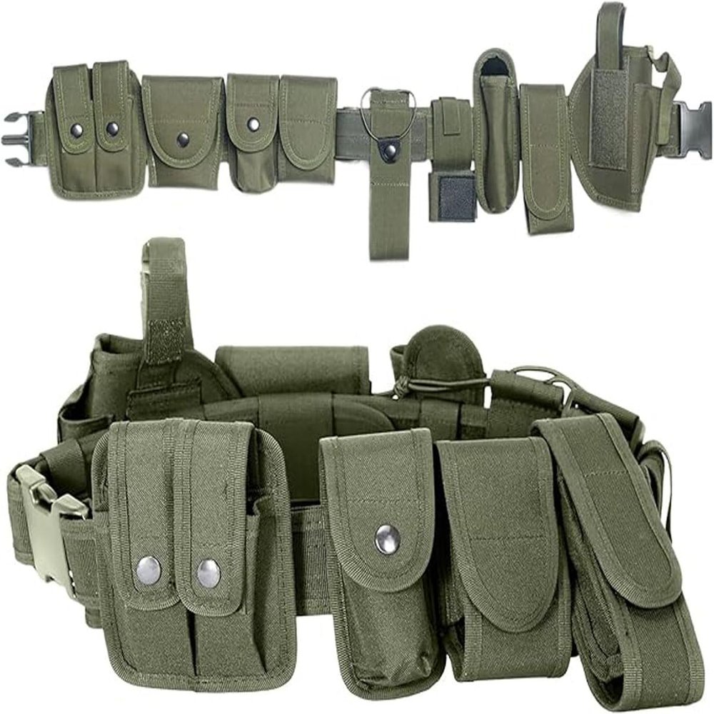 Davi Collection 10 in 1 Tactical Duty Belt,Security Military Belt with Pouches,Rig police Molded Pouches Kit Tactical Security Guard Belt,Army Green