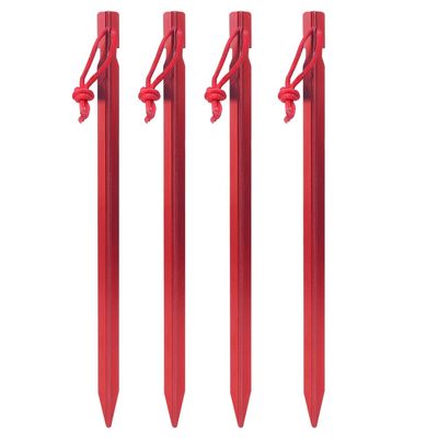 4 Pack Tent Stakes, Heavy Duty Aluminum Ground Pegs Ultralight Metal for Camping Tents and Canopy, Tent Spikes, Decent Stakes for Your Camping Needs (red)
