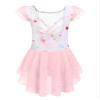 Arshiner Girls Shiny Ruffle Sleeve Ballet Leotard with Skirt Criss-Cross Back Dance Dresses Pink Floral for 4-5 Years view 1