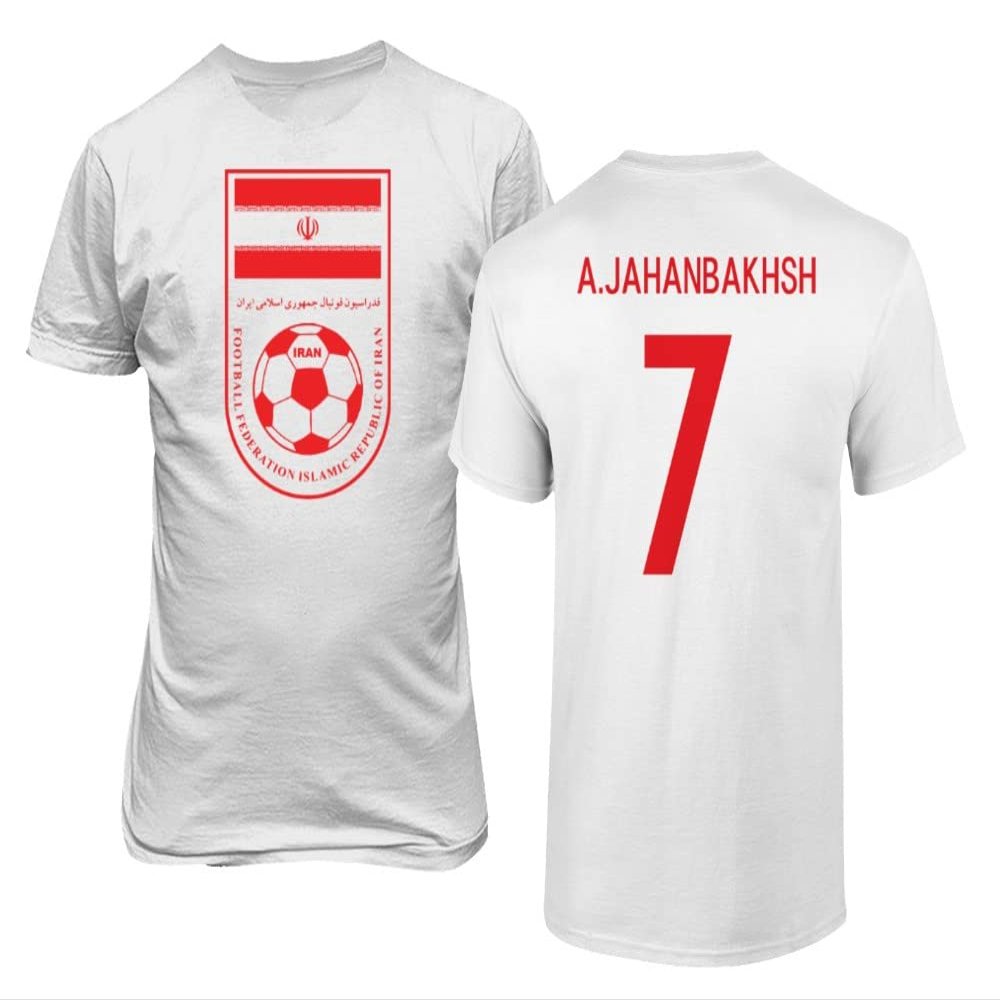 FLAURA Iran Soccer #7 Jahanbakhsh World Football Fans Adult Men's Unisex T-Shirt (White, 5X-Large)