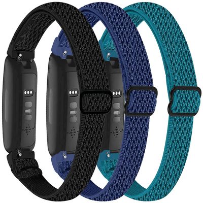 3-Pack Elastic Nylon Bands Compatible with Fitbit Inspire 3/Inspire 2/Inspire HR/Inspire, Breathable Adjustable Replacement Stretchy Nylon Loop Wristband Sport Strap for Women Men, 305