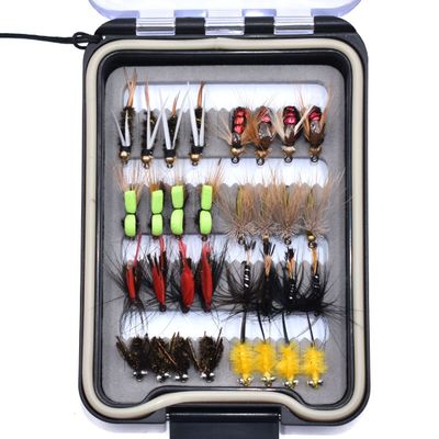 32/40/60/68pcs Fishing Flies Set Dry Wet Flies Nymphs, Streamers, Wooly Buggers, Terrestrials, Insect Lure Set (32pcs Assorted Flies in Fly Box)