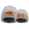 HENWASAI 2PCS Parent-Child Beanie Hat Mama and MINI Leather Patch Knitted Hat Winter Warm Cuffed Ski Cap Grey view 1