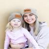 HENWASAI 2PCS Parent-Child Beanie Hat Mama and MINI Leather Patch Knitted Hat Winter Warm Cuffed Ski Cap Grey view 2