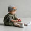 HENWASAI 2PCS Parent-Child Beanie Hat Mama and MINI Leather Patch Knitted Hat Winter Warm Cuffed Ski Cap Grey view 3