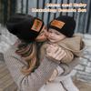 HENWASAI 2PCS Parent-Child Beanie Hat Mama and MINI Leather Patch Knitted Hat Winter Warm Cuffed Ski Cap Black view 2