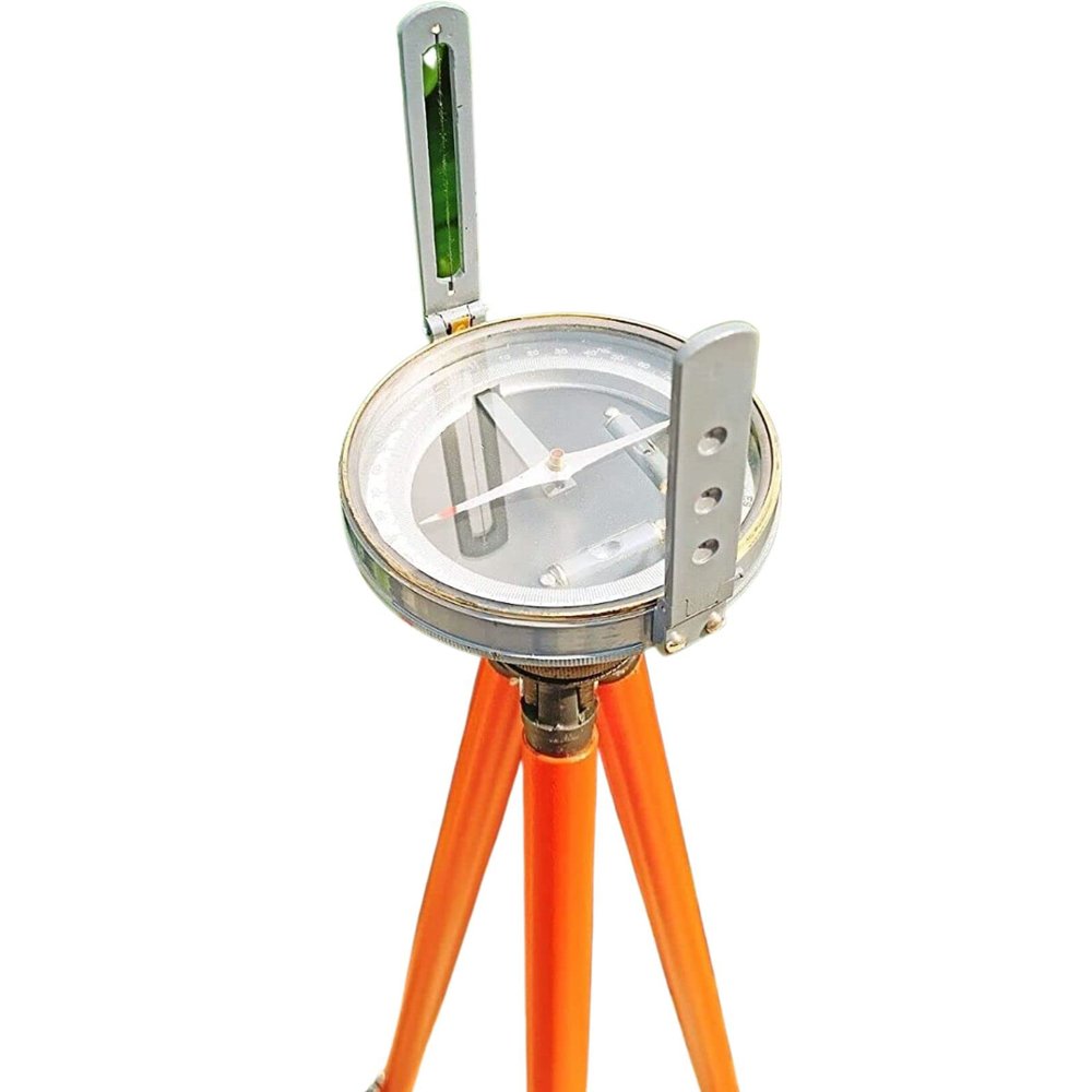 Calif International Prismatic Compass with Aluminum Adjustable Tripod Stand Brass Mix Survey Works