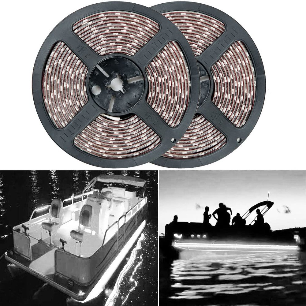 Seaponer Pontoon Boat Light, Marine Led Light Strip for Duck Jon Bass Boat Sailboat Kayak Flex Lighting for Boat Deck Accent Interior Lights Fishing Night, White, 12v, 10m (32.8ft)