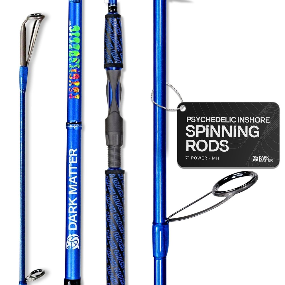 Dark Matter Psychedelic Inshore 7 Foot Spinning Rods - Blue - Medium Heavy Spinning Rod, Fast Action Inshore Saltwater Fishing Rod, Carbon Fiber Fishing Rods with Fuji K Series Alconite Guides