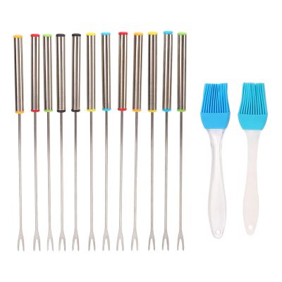 Stainless Steel Handheld Fondue Sticks , 12pcs Fondue Forks , 24cm Meat Sticks with Heat Resistant Handle for Cheese Chocolate Fondue Roast Marshmallows Meat , Fondue Forks Fruit Forks Fondue Sticks