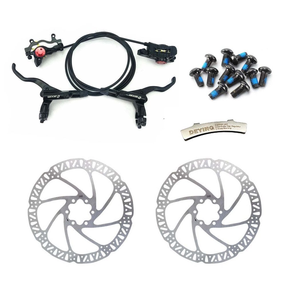 DEYING Zoom Hydraulic Disc Brakes Mountain Bike Sets MTB Front & Rear Set with Disc Rotor 160mm & Color Bolts (Black)