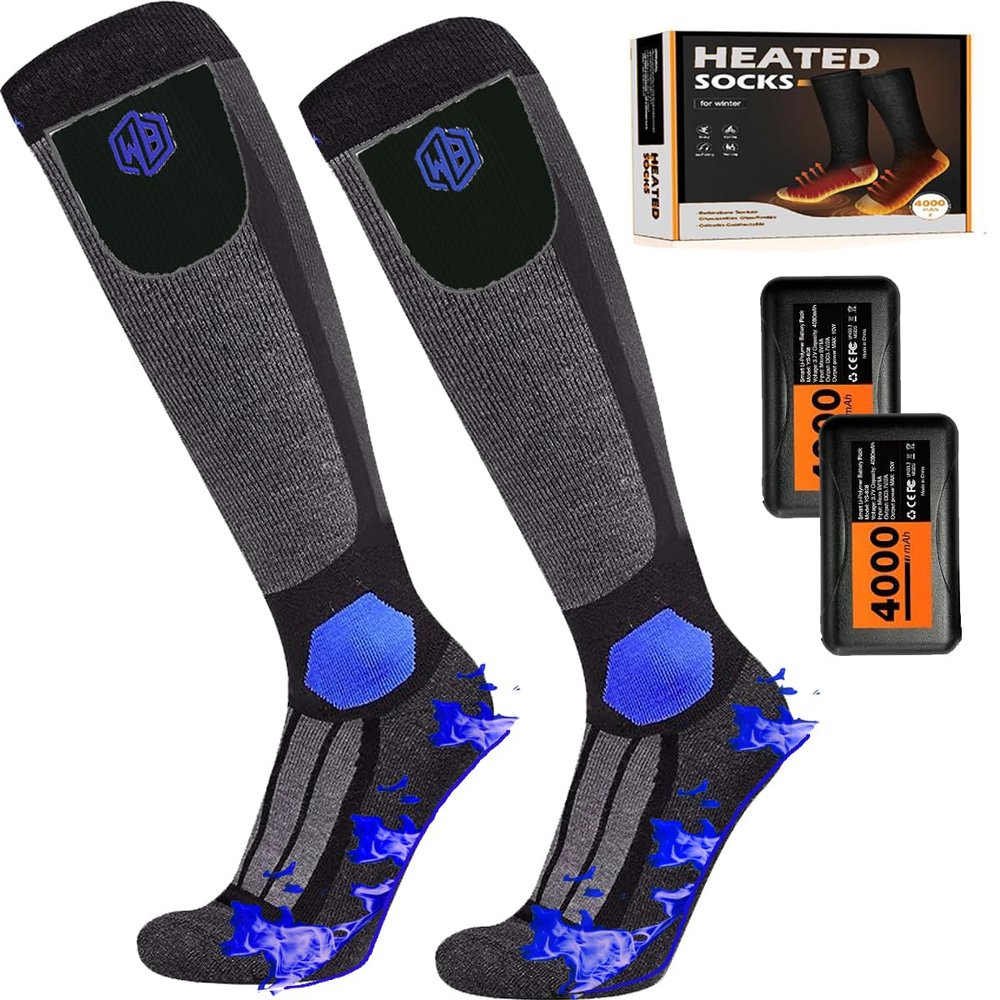 Heated Socks, Thermal Heated Socks for Men, Foot Warmers Cotton Socks for Cycling Camping Hiking Skiing Blue M
