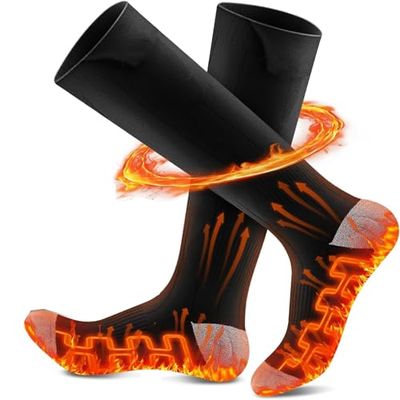 Heated Socks, Thermal Heated Socks for Men, Foot Warmers Cotton Socks for Cycling Camping Hiking Skiing Blue L