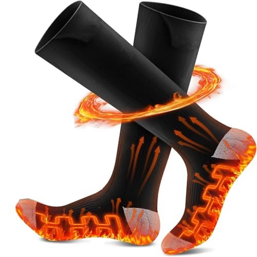 Heated Socks, Thermal Heated Socks for Men, Foot Warmers Cotton Socks for Cycling Camping Hiking Skiing Blue L