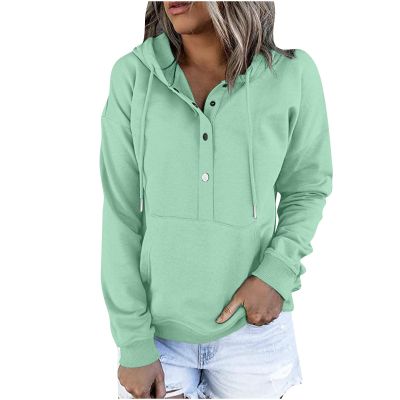 PBNBP Hooded Solid Color Hoodies for Teen Girls Pullover Kangaroo Pockets Daily Wear Fall Winter Long Sleeve Tops Buttons Loose Fit Fashion Sweatshirts Sudaderas