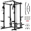 RitFit Multi-Function Power Rack Cage PPC-P3 with Adjustable Cable Crossover System,1200LBS Capacity, Full Home Gym Workout with J-Hook, Landmine and Other Attachments-Black view 1
