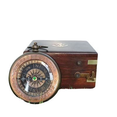 Calif International Pocket Compass Push Button with Wood Box Compass
