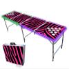 PARTYPONG 8-Foot Folding Beer Pong Table w/Cup Holes & LED Lights - Pink Zebra Edition view 1