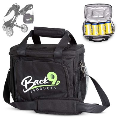 Back9Products Golf Cart Cooler Bag with Magnetic Lid - 12 Can Soft Sided Insulated Cooler, Leakproof & Waterproof - Portable Cooler - Push Carts, Work, Camping, Travel, Men & Womens Gifts (Black)