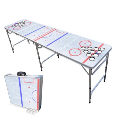 PARTYPONG 8-Foot Folding Beer Pong Table w/Cup Holes - Hockey Rink Edition