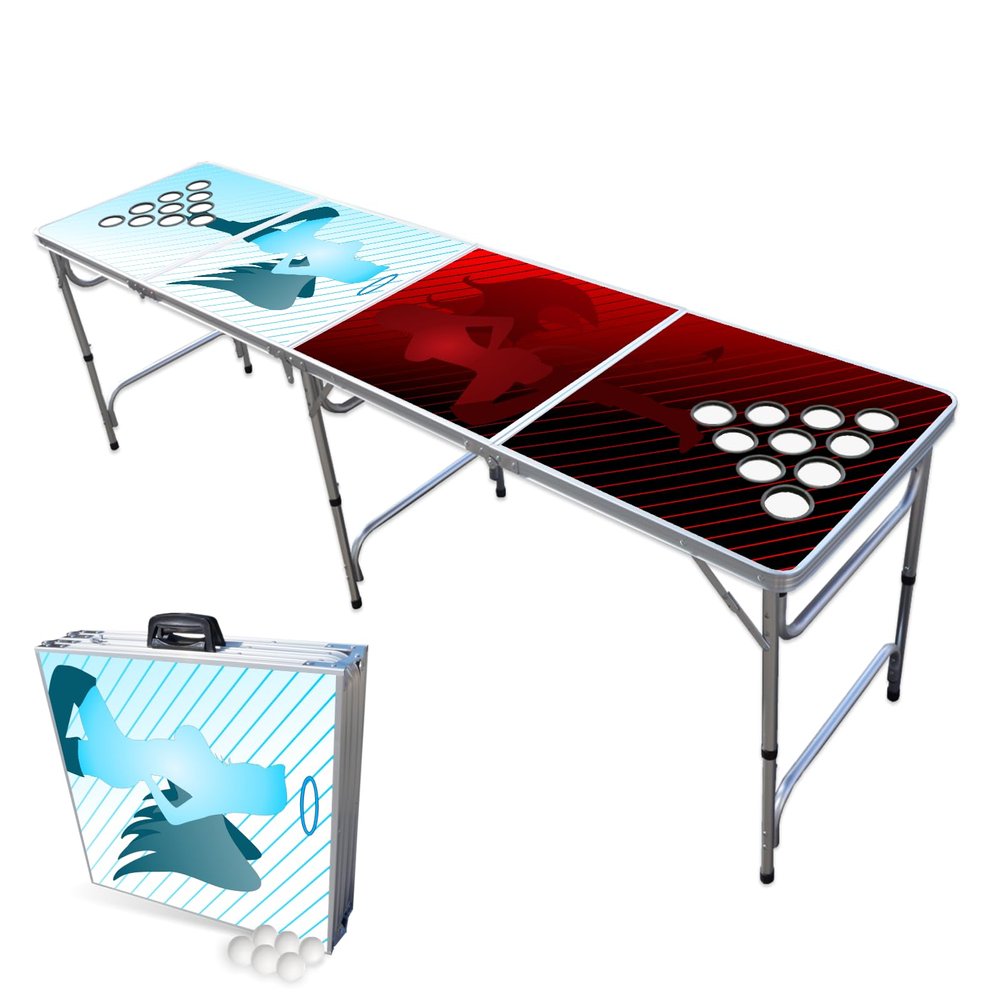 PARTYPONG 8-Foot Folding Beer Pong Table w/Cup Holes - Naughty N Nice Edition