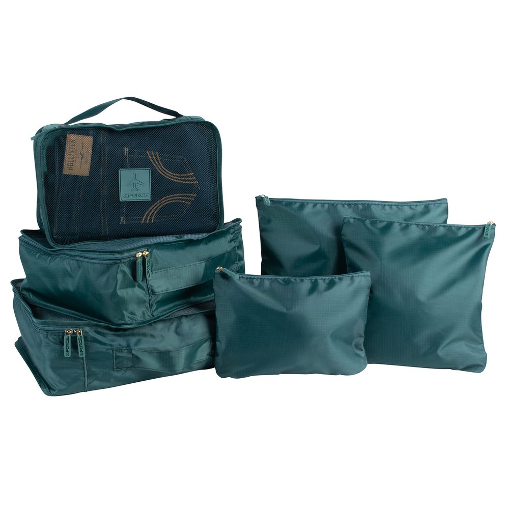 GForce 6 Piece Ultimate Traveling Set | Organizer Packing Cubes | 3 Sizes | Zippered Pouches | 3 Sizes | Suitcase Organizers | Luggage Organizers | Travel Essentials | Emerald