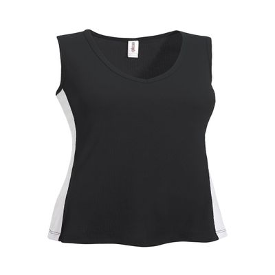 Expert Brand USA-Made Women's Oxymesh Dry Fit V Neck Colorblock Athletic T-Shirt Black/White