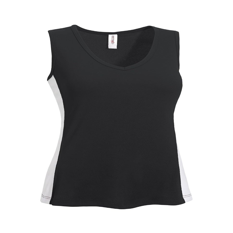 Expert Brand USA-Made Women's Oxymesh Dry Fit V Neck Colorblock Athletic T-Shirt Black/White