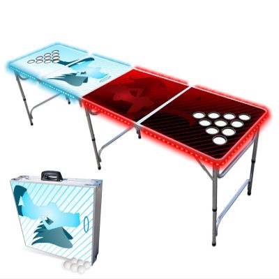 PARTYPONG 8-Foot Folding Beer Pong Table w/Cup Holes & LED Lights - Naughty N Nice Edition