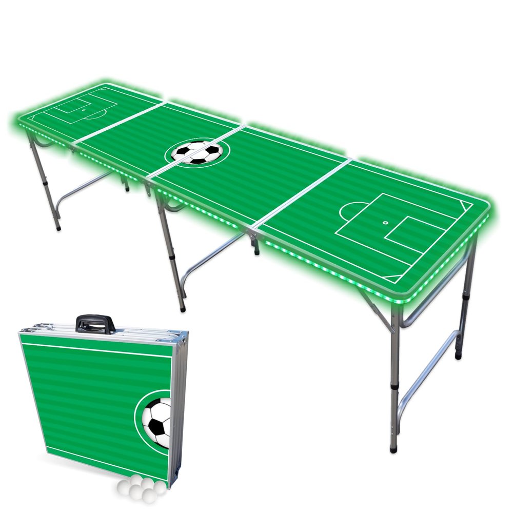 PARTYPONG 8-Foot Folding Beer Pong Table w/LED Lights - Soccer Field Edition