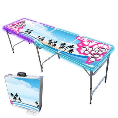 PARTYPONG 8-Foot Folding Beer Pong Table w/Cup Holes & LED Lights - Hibiscus Edition