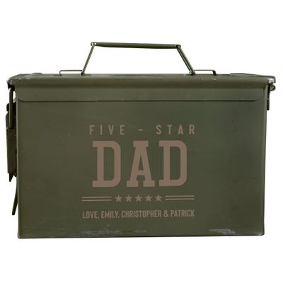Personalization Universe Five Star Dad Personalized Ammo Box, Steel Construction, Authentic Military Surplus for Father's Day, Birthdays - Made in USA Accessories, Ammo Storage, Hunting Gear, 50 Cal