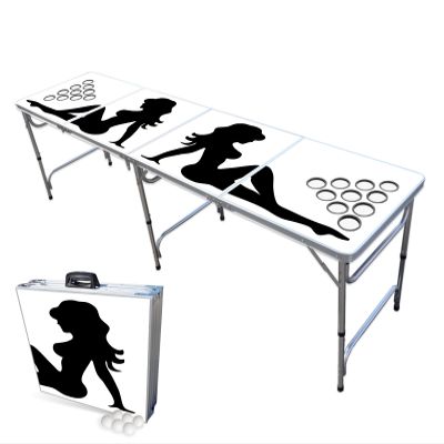 PARTYPONG 8-Foot Folding Beer Pong Table w/Cup Holes - Trucker Girl Edition