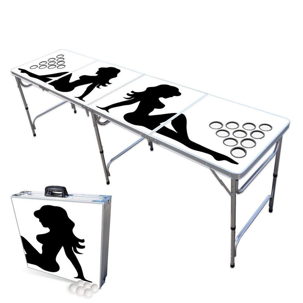 PARTYPONG 8-Foot Folding Beer Pong Table w/Cup Holes - Trucker Girl Edition