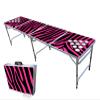 PARTYPONG 8-Foot Folding Beer Pong Table w/Cup Holes - Pink Zebra Edition view 1