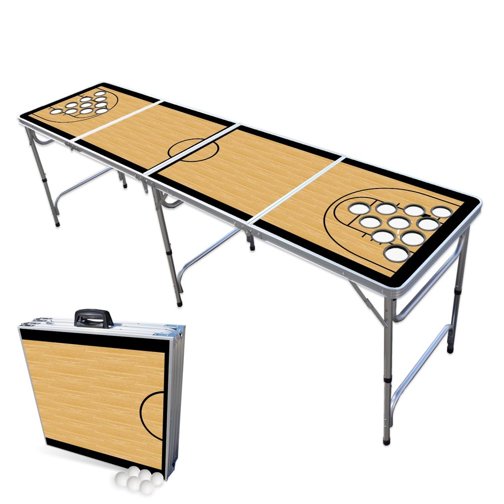 PARTYPONG 8-Foot Folding Beer Pong Table w/Cup Holes - Basketball Court Edition