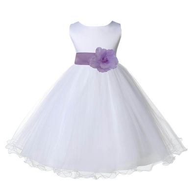 Wedding Pageant White Flower Girl Rattail Edge Tulle Flower Girl Dress 829s s