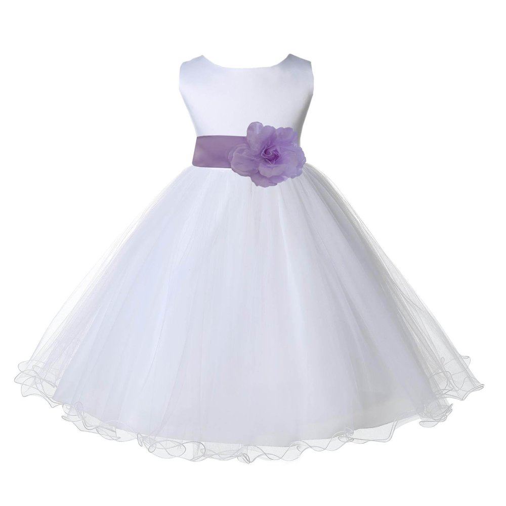 Wedding Pageant White Flower Girl Rattail Edge Tulle Flower Girl Dress 829s s